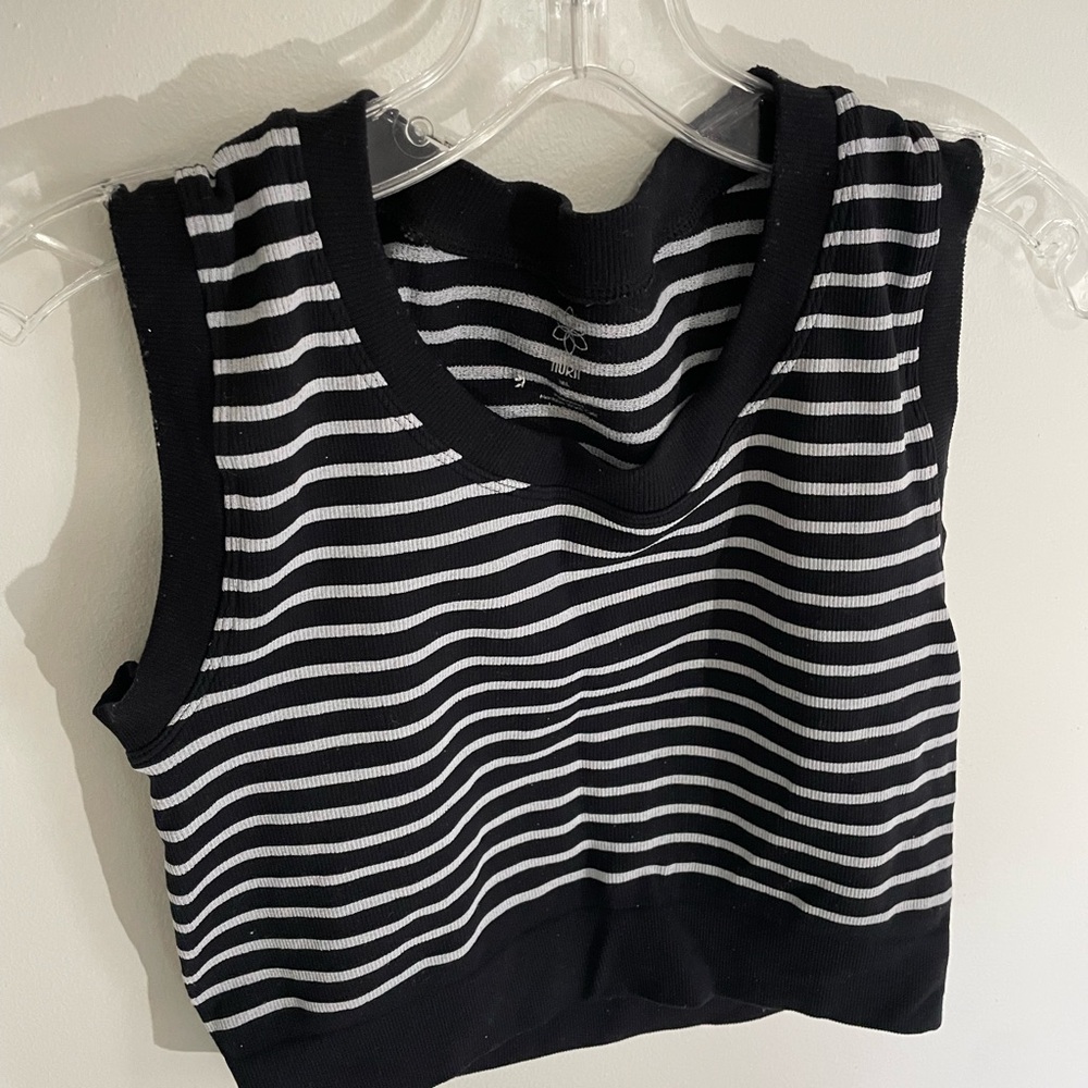 AURA Black and White Striped Tank Top